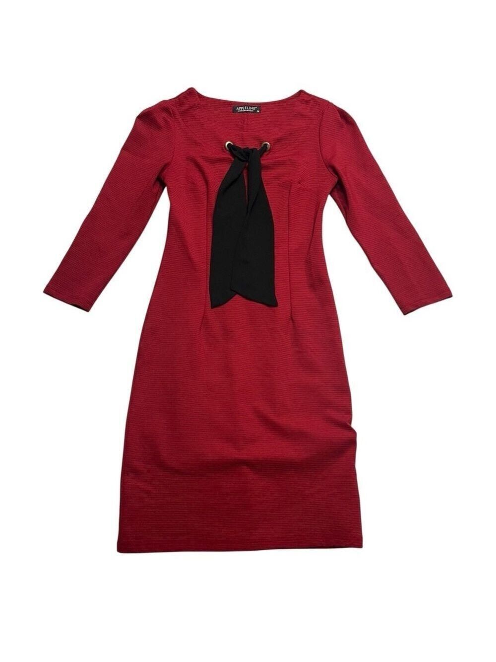 Appleline Ribbed Tie-Neck Sheath Dress Red Bodycon S 4